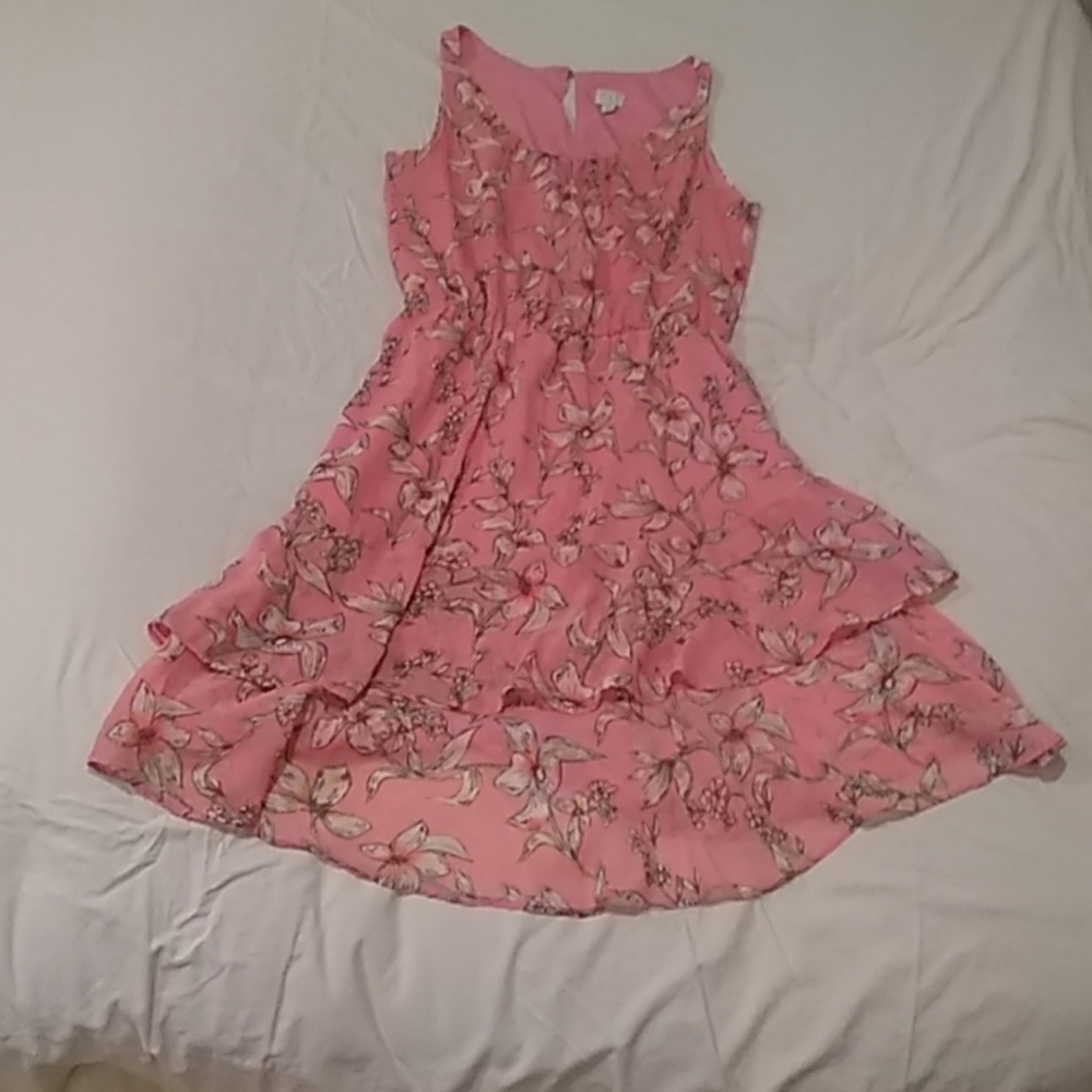 Romantic Pink Sleeveless Floral Tiered Dress